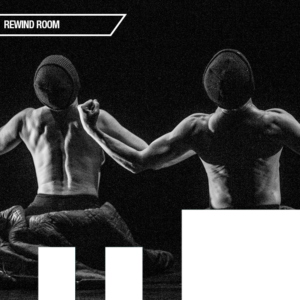 Kate Story and Ryan Kerr performing shirtless with backs to the camera. Photo reads "Rewind Room"